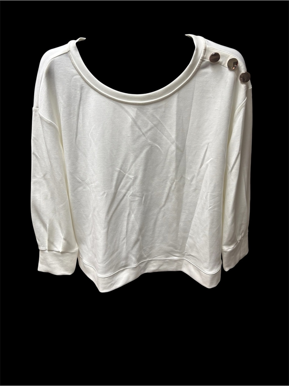 Laura Petite Cream Button-Accent Boatneck Pullover, XL